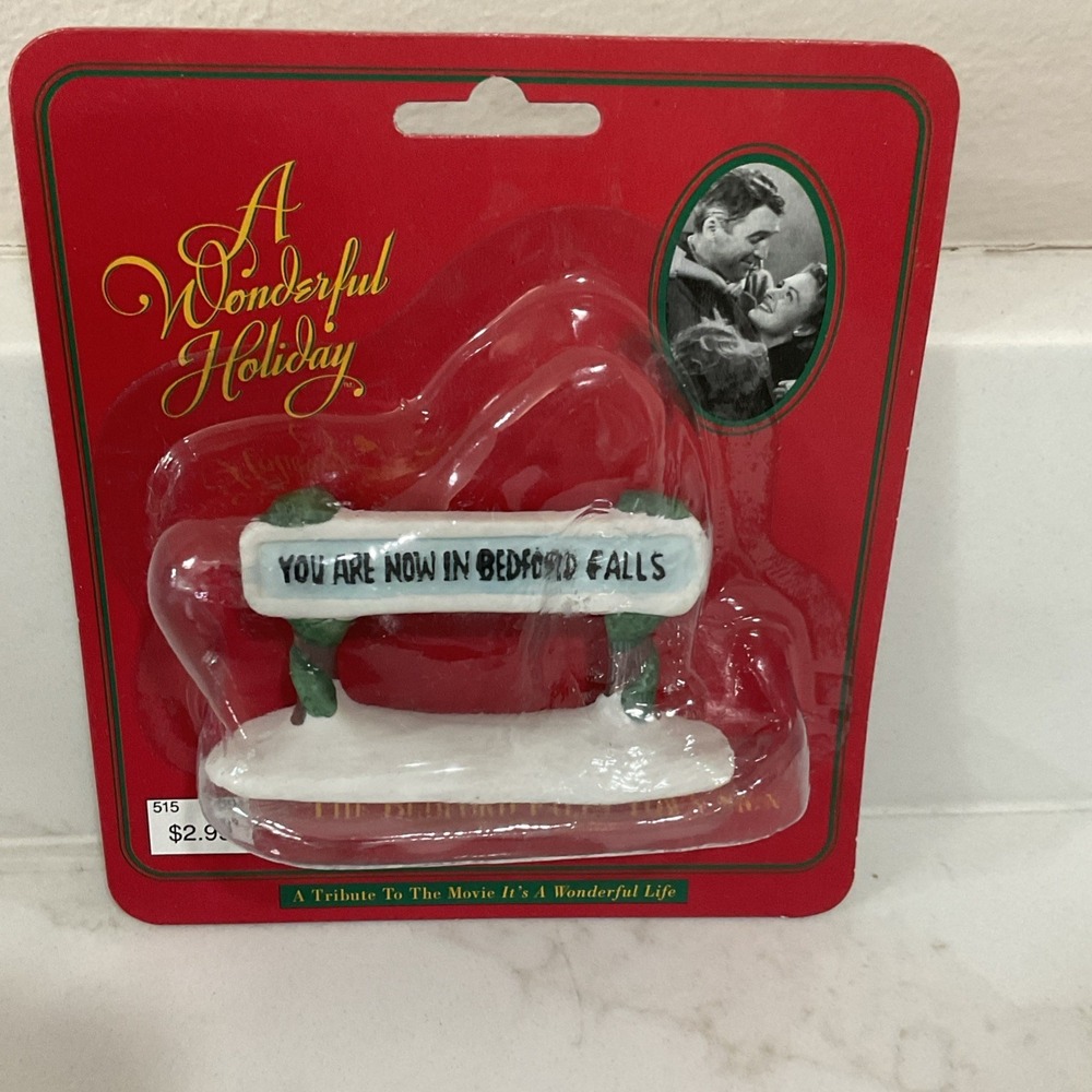 1995 It's A Wonderful Life Bedford Falls Town Sign Porcelain Figurine New Sealed